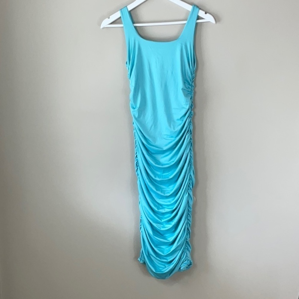 BEAGIMEG Women's Sexy Tank Top Bodycon Ruched Sleeveless Basic Midi Party Dress - Picture 3 of 6